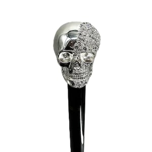 Italian Crystal Skull handle cane Hand carved cane Wooden walking stick Walking Hiking stick Carved cane Custom walking cane Goth accessory