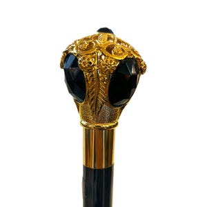 Italian Crystal Crown handle cane Hand carved cane Wooden walking stick Walking Hiking stick Carved cane Custom walking cane Goth accessory