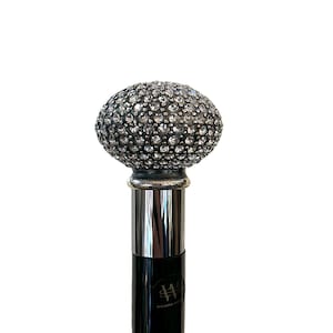 Italian Silver Round white crystal handle cane Hand carved cane Wooden walking stick Walking Hiking stick Carved cane Custom walking cane