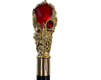 Italiaanse wandelstok met rode juweel Handgesneden wandelstok Houten wandelstok Wandelen Wandelstok Gesneden wandelstok Aangepaste wandelstok