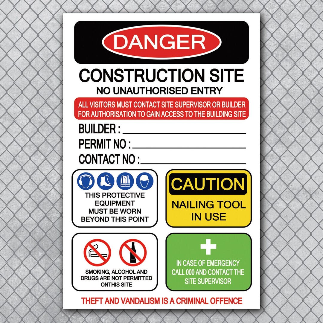 Builder Construction Site Safety Sign 5 Mm Corflutes With Printing ...