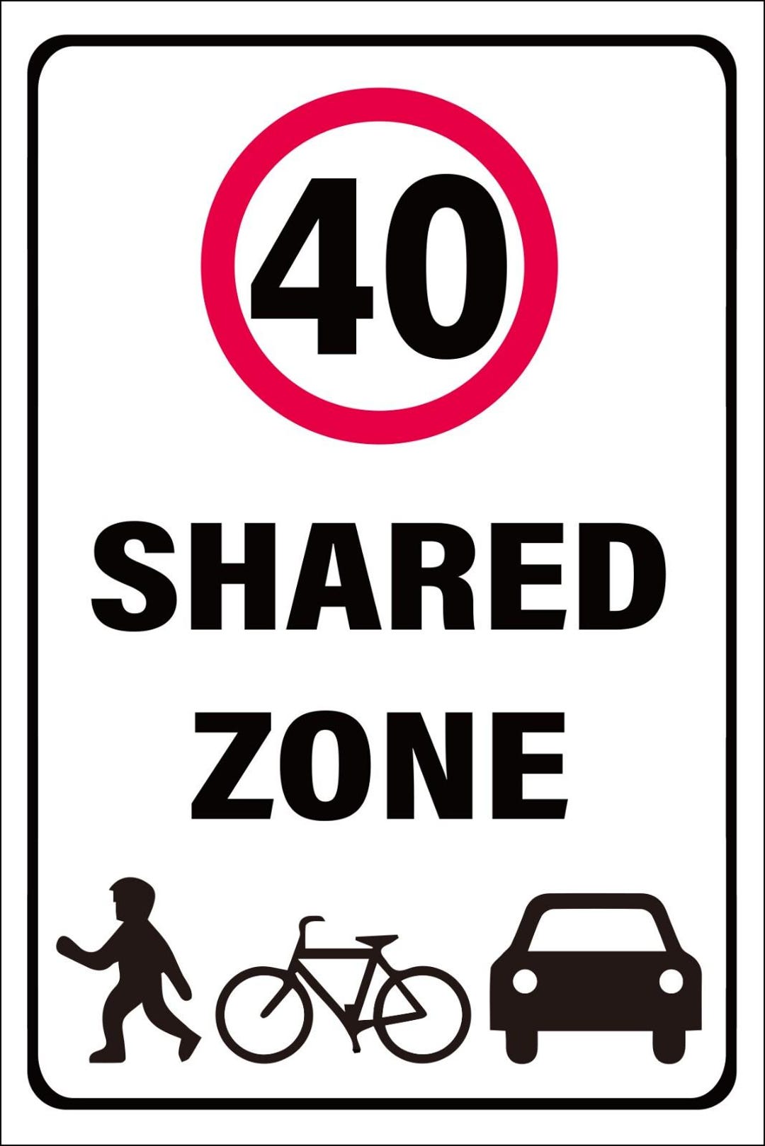Shared Zone Speed Limit 40 Kph Sign -various Board Signage Options Free ...