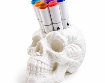 3D Printed Puffy Skull Pen Holder – Creepy Desk Organizer