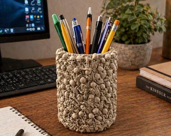 Skeleton Pen Holder | Gothic Desk Organizer, Spooky Office Decor | 3D Printed Dark Art