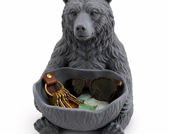 Grizzly Bear Catchall Tray | Rustic Woodland Entryway Organizer, Lodge Decor Key Holder