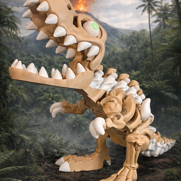XXL 3D Printed Poseable T. rex Skeleton Model: Glow-in-the-Dark Eyes