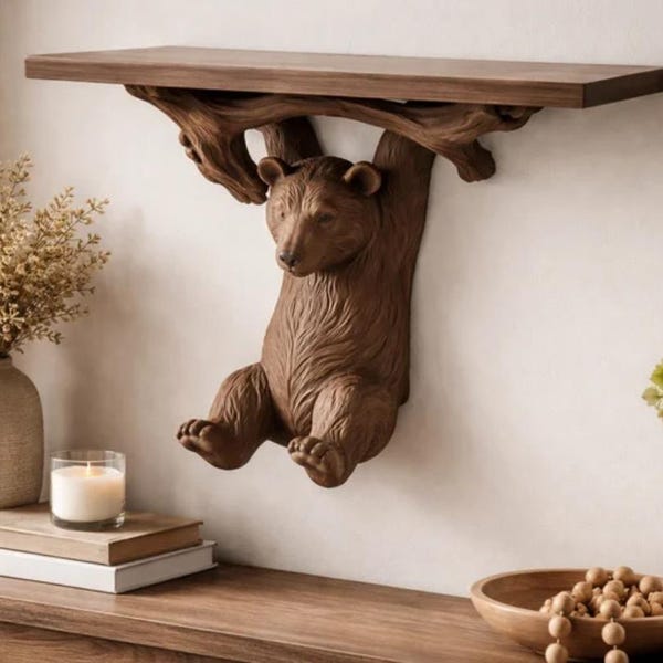 Bear Wall Shelf | Rustic Woodland Floating Shelf, Cabin Decor, Forest Animal Accent