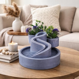 3D Printed Tabletop Fountain – Modern Zen Decor with Plant Holder