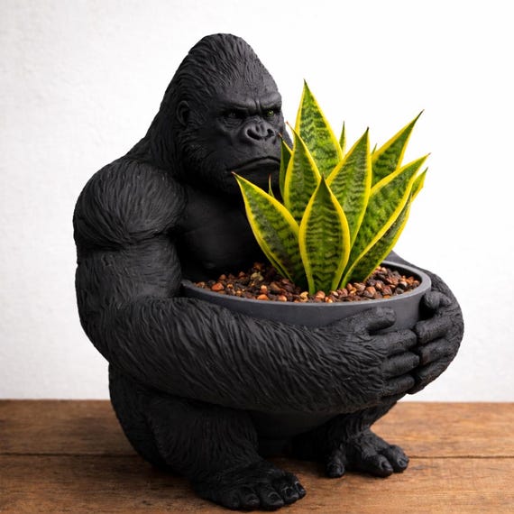 Silverback Gorilla Planter – Animal Plant Pot, Jungle Decor