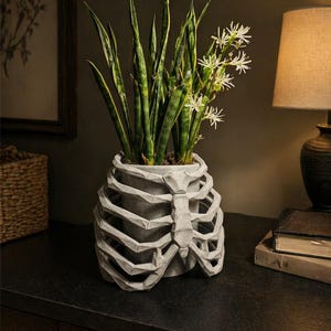 3D Printed Ribcage Skeleton Planter | Gothic Home Decor