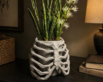 3D Printed Ribcage Skeleton Planter | Gothic Home Decor