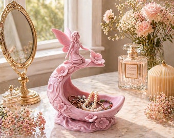 Fairy Moon Jewelry Holder | Crescent Moon Ring Dish, Fantasy Vanity Tray