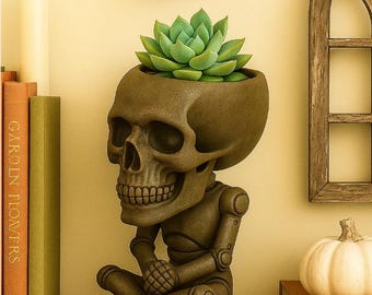 Gothic Skeleton Planter – Hollow Skull Succulent Pot – Macabre Desk Decor