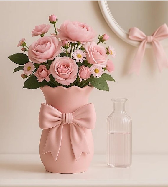 Coquette Bow Vase – Romantic Sculptural Flower 3D printed Vase