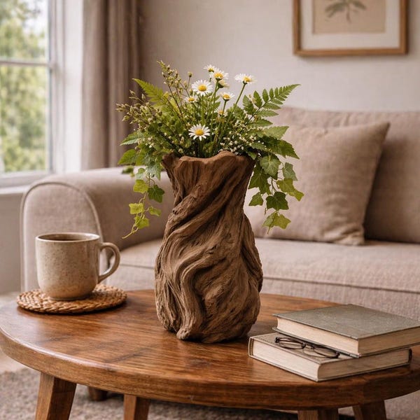 Twisted Wood Vase  | Organic Nature Texture | Rustic Vase 3D Print