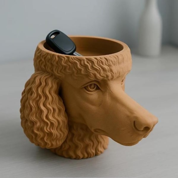 Cuenco para recoger objetos con forma de cabeza de caniche: un plato de almacenamiento escultural y muy detallado