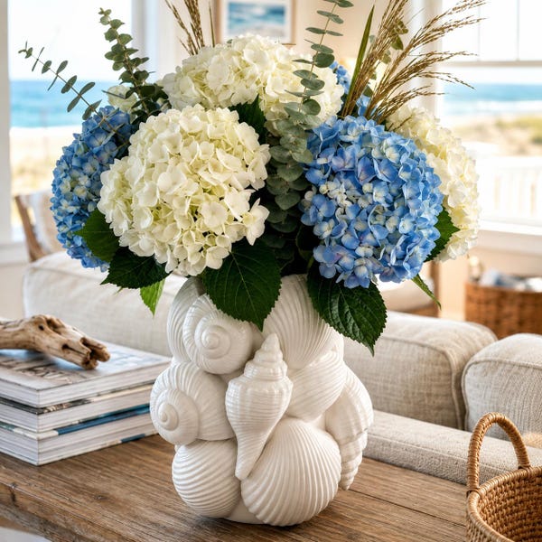 Sculptural Seashell Vase | 3D Printed Coastal Beach House Decor