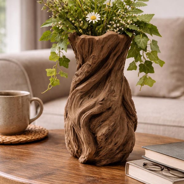 Twisted Wood Vase  | Organic Nature Texture | Rustic Vase 3D Print