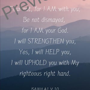 Fear not for I am with you, Isaiah 41 v 10, picture, Christian printable wall art