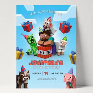 Minecraft Birthday Invitation | Gaming Party Invite | Editable Canva Template | Pixel Block Theme | Instant Download
