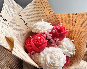 Ramo de flores de cera – Caja de velas floral hecha a mano – Regalo original para mujer para San Valentín / Día de la Madre / Vela / Ramo de velas