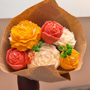フラワーキャンドルブーケ - 女性への贈り物 - ナチュラルキャンドル - 装飾キャンドル - 永遠の花束 / 先生への贈り物 / 年末