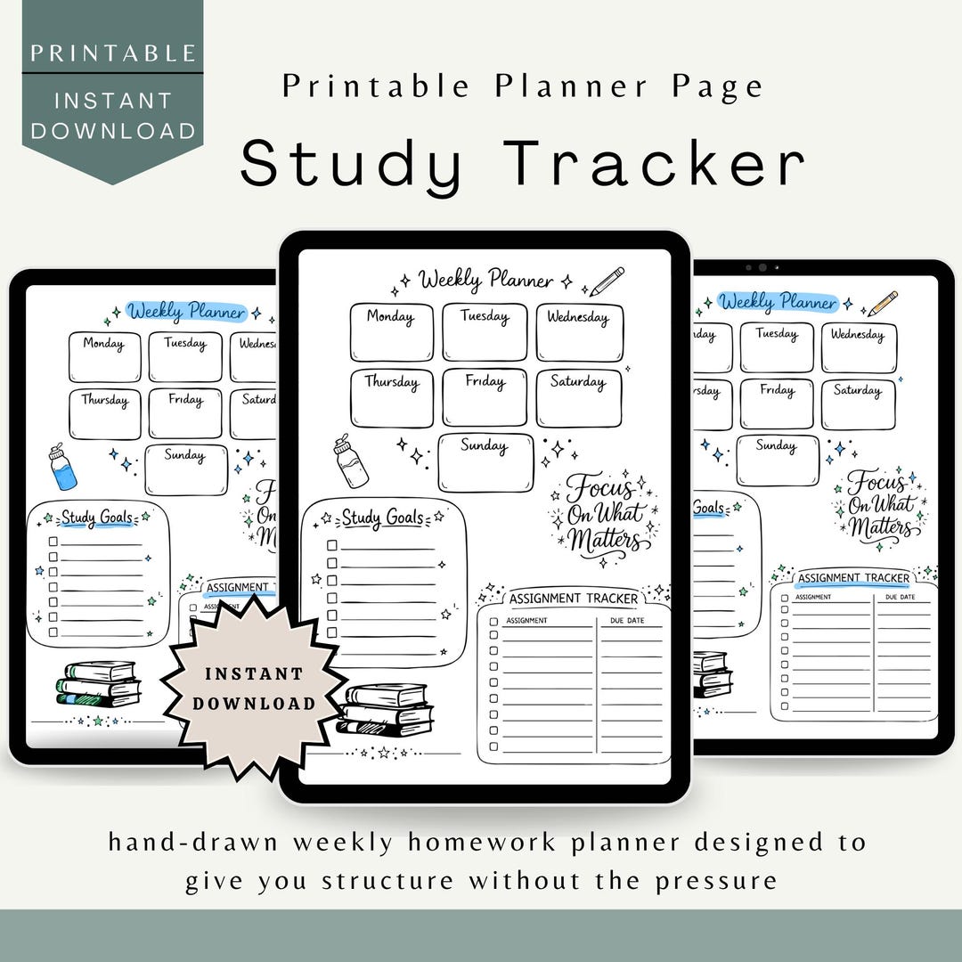 Weekly Study Tracker Printable | Homework & Assignment Management ...