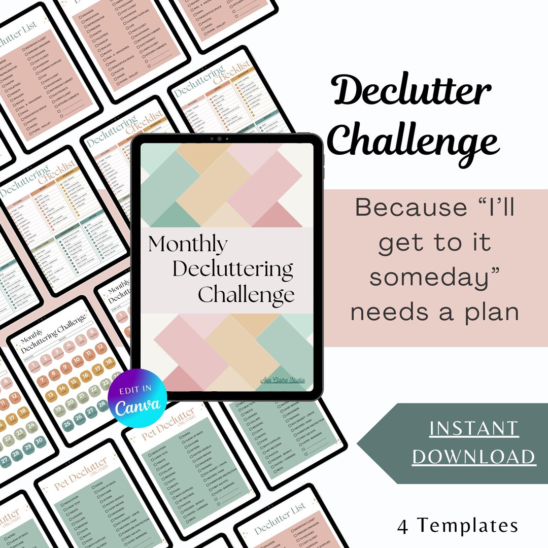 Undated Monthly Declutter Challenge | Home Pet Organization Checklist ...