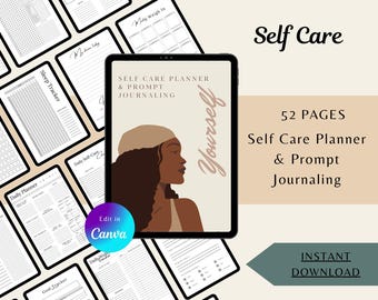 Self-Care Planner & Prompt Journal | 52 Pages | PLR Canva Template | Trackers | Wellness | Guided Prompts | Reflection | Resell | Rebranding