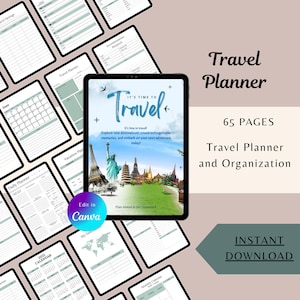 Travel Vacation Planner Organizer | PLR Canva | 65 Pg | Printable | Monthly Calendars | Dream Vacation | Summer | Editable | Family Couples