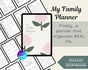 My Family Planner | 71 Page Organizer | Schedule, Budget, Meals, Cleaning, Health & Home Life System | PLR | Edit in Canva | Living Everyday