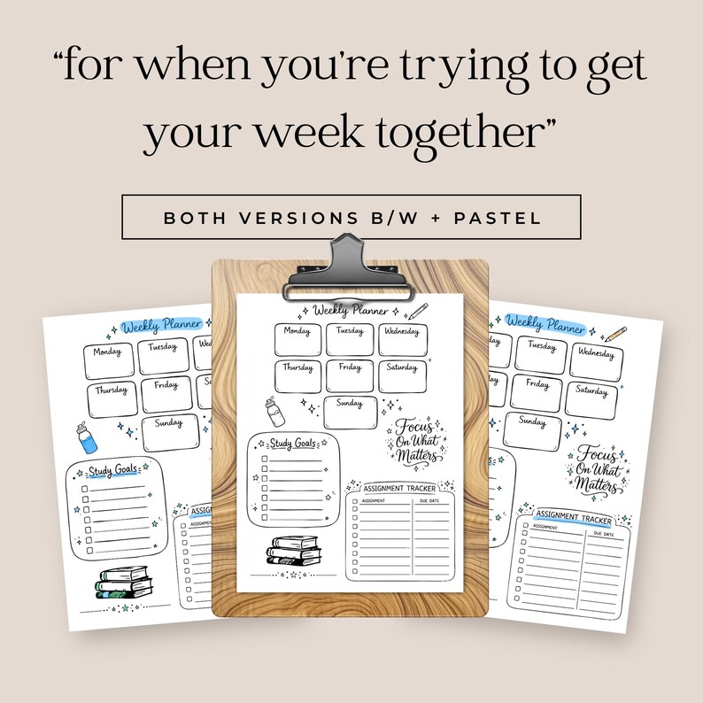 Weekly Study Tracker Printable | Homework & Assignment Management ...