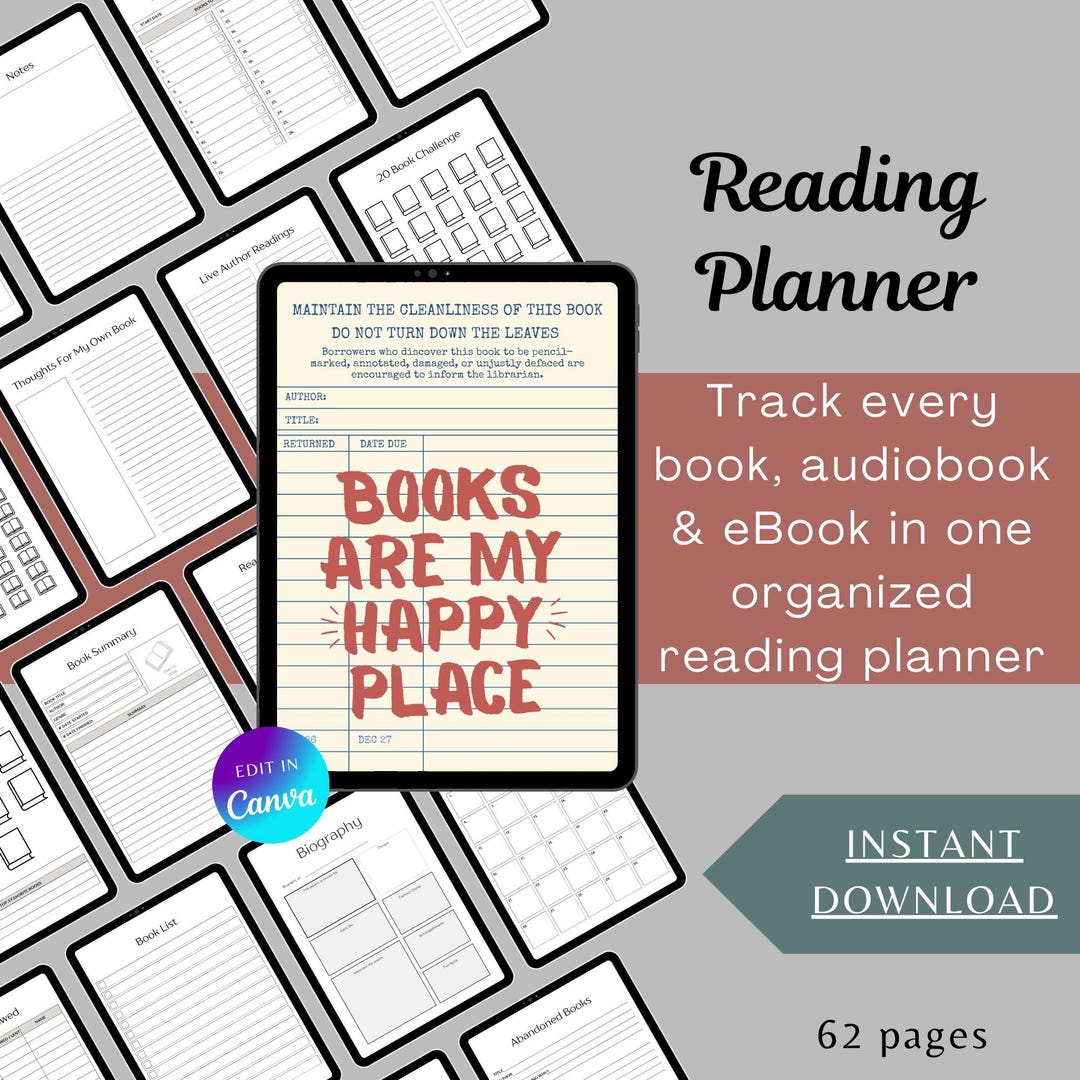 Reading Planner Printable | Digital Book Journal | Reading Log, Fun ...
