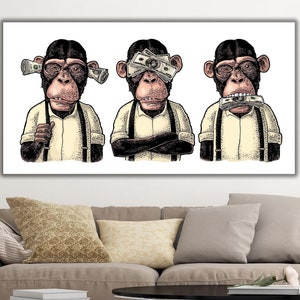 Three Wise Monkeys Canvas Print, Funny Money Theme