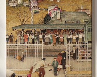 Crestwood Pendlerstation von Norman Rockwell Kunstwerk, Rockwells Illustration, fertig zum Aufhängen, Wohnkultur Idee, große Leinwand