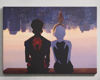 Miles Morales & Gwen Stacy Canvas Art: Spider-Verse Print Poster