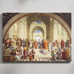 La scuola di Atene, arte murale su tela, decora il tuo spazio con il capolavoro rinascimentale La scuola di Atene, poster dell&#39;opera d&#39;arte di Raffaello Sanzio