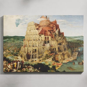 The Tower of Babel Canvas Wall Art, Pieter Bruegel the Elder's Masterpiece on Canvas, Tower of Babel Print Poster, Bible Narrative Artwork