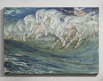 Neptune's Horses Canvas Print, Walter Crane Artwork, Fairy Tale Wall Art