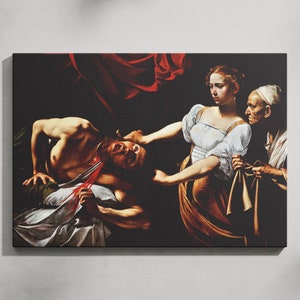 Judith Beheading Holofernes Wall Art, Caravaggio Art Ready to Hang Canvas, Judith Slaying Holofernes Print, Strong Woman Themed Wall Art