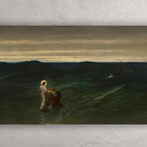 Jesus and Peter on the Water by Gustave Brion Canvas Wall Art, Spiritual Wall Decor, Museum Quality Print, Religious Poster, Christian Art