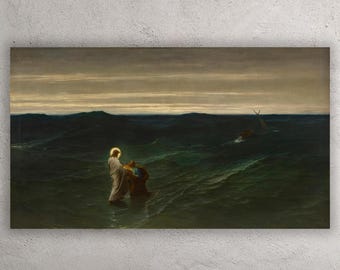 Jesus and Peter on the Water by Gustave Brion Canvas Wall Art, Spiritual Wall Decor, Museum Quality Print, Religious Poster, Christian Art