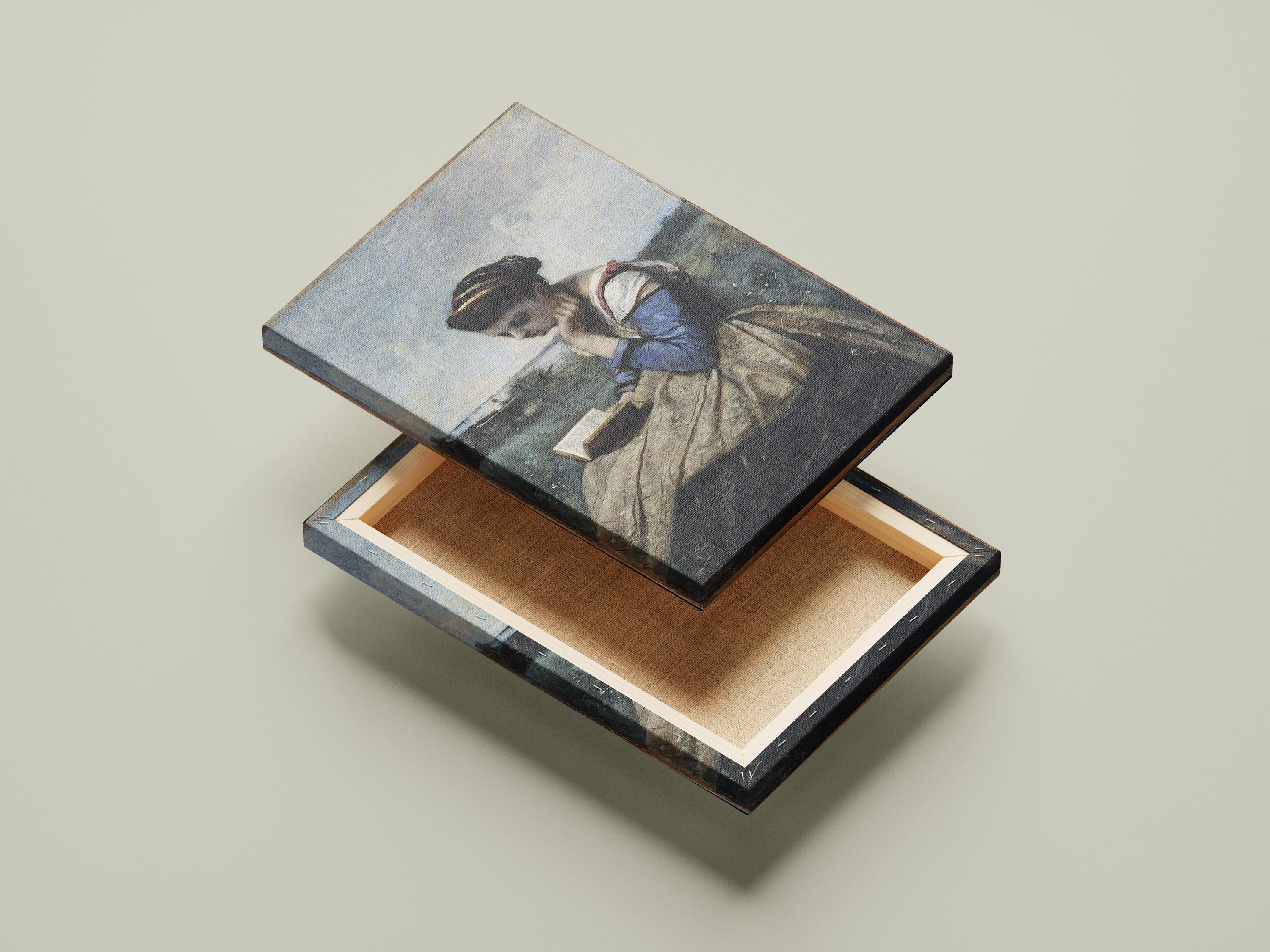 コローの絵画版画：読書する女性、ヴィンテージ文学芸術 - Etsy 日本