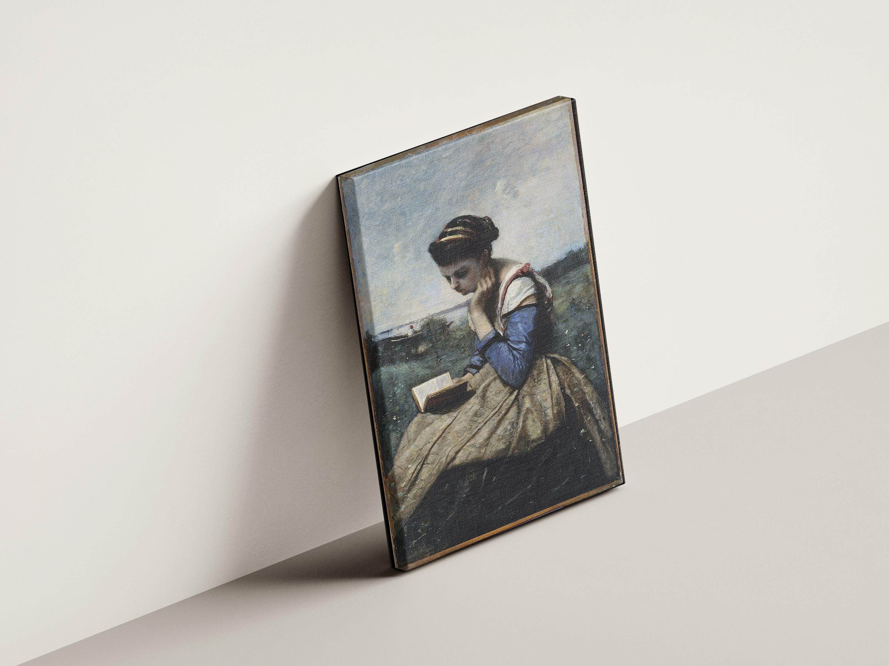 コローの絵画版画：読書する女性、ヴィンテージ文学芸術 - Etsy 日本