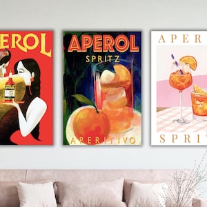 Set di 3 tele artistiche da parete Aperol, set di stampe Aperol, poster vintage, set di poster pubblicitari retrò, tele pronte da appendere, idea per l'arredamento della casa