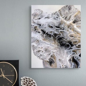 Gray Fluid Acrylic Art // Neutral Acrylic Pouring // Canvas Wall Art // Handmade Luxury Art // Gray Home Decoration // Luxury Gift Art Grey