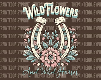 Vilda hästar och blommor hästskodesign (digital nedladdning av PNG SVG)