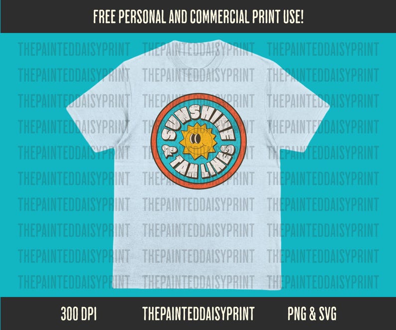 May include: A light blue t-shirt with a circular graphic design. The graphic features a yellow sun with a smiling face, surrounded by a blue circle with the text "Sunshine & Jam Lines" in orange and white.