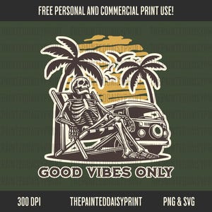 Good Vibes Skelett PNG SVG: Retro Sommardesign (Digital Nedladdning) bild 1