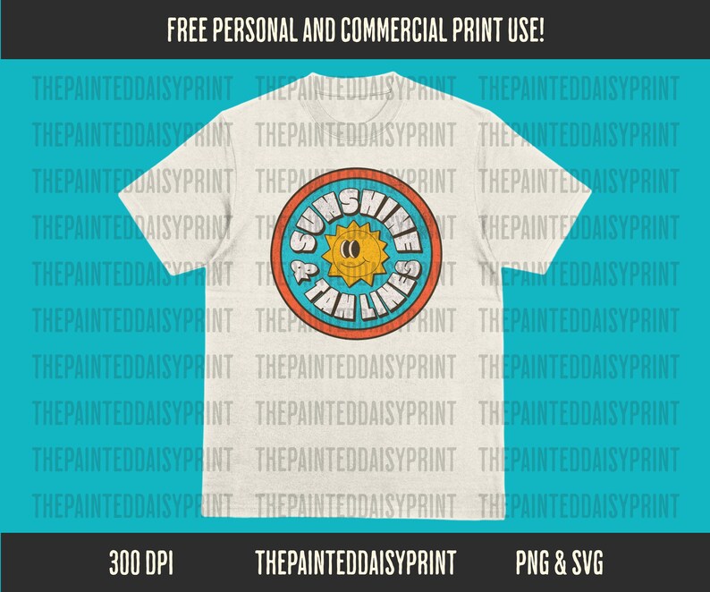 May include: A white t-shirt with a colorful graphic design of a sun with the text "Sunshine & Vitamin Sea".